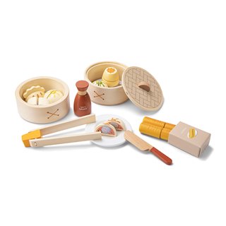 Wooden dim sum play food set